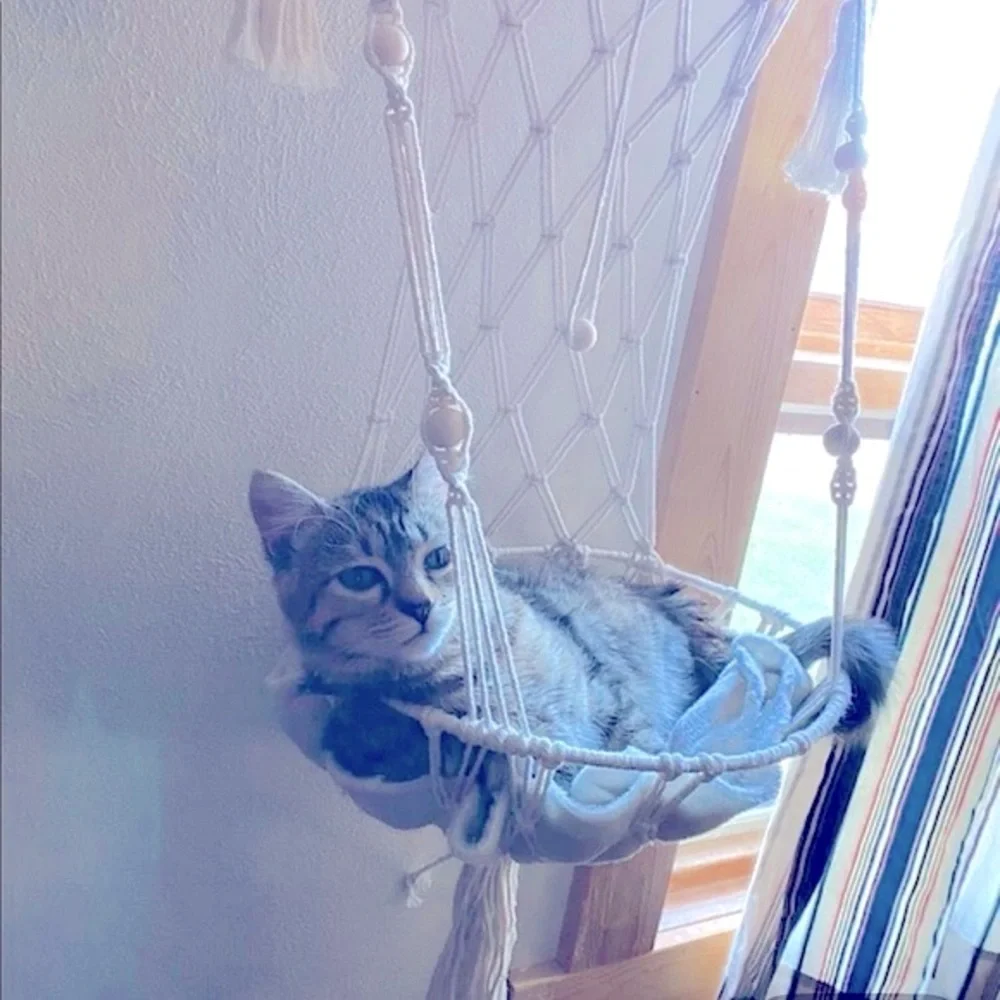 Hp🐾 🐈‍⬛Uniquely Handcrafted Stylish »-»Bohemian«-« Macramé Artistry Pet Beds🆕